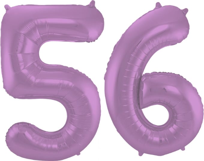 Folieballon 56 jaar metallic paars 86cm