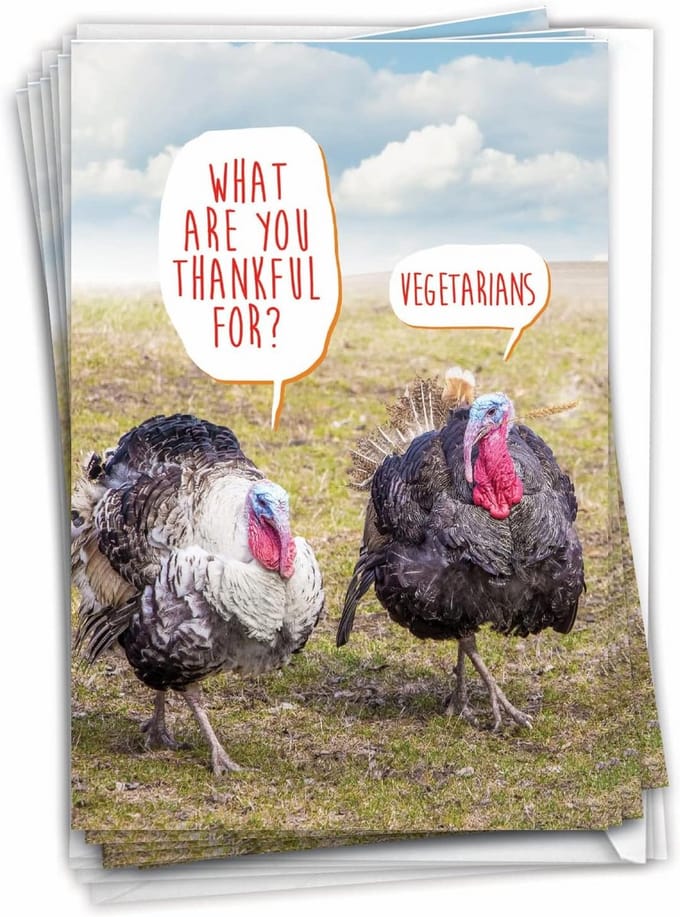 Grappige Wenskaarten Set voor Thanksgiving - 12 kaarten met enveloppen