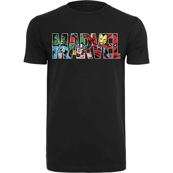Merchcode - Marvel Logo Character Heren Tshirt - S - Zwart