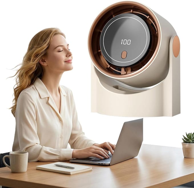 Bladloze turbo ventilator - 100 standen met display - Oplaadbaar USB - Wandmontage mogelijk - Draagbaar