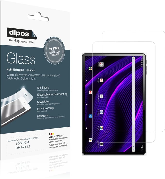 dipos – 2x Pantserfolie geschikt voor LOGICOM Tab Fold 12 | 9H Screenprotector