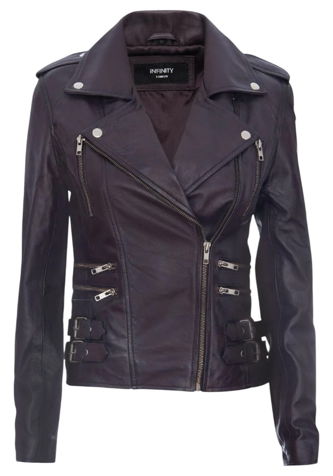 Dames leren paarse Brando bikerjack - Constantia