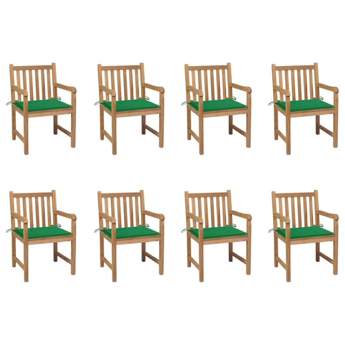 vidaXL - Tuinstoelen - 8 - st - met - groene - kussens - massief - teakhout