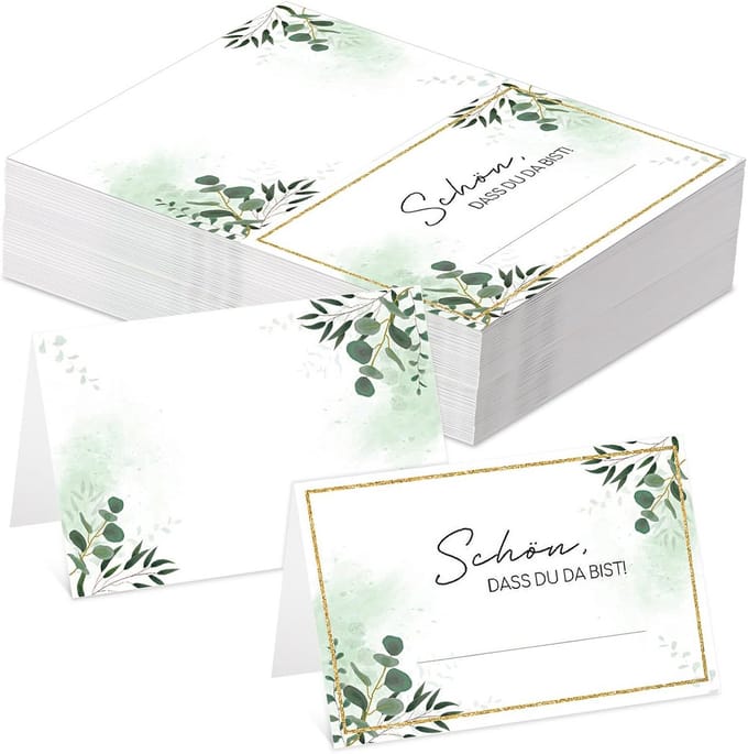 80 Linnen Tafelkaartjes met Eucalyptus Design voor Bruiloft en Feesten