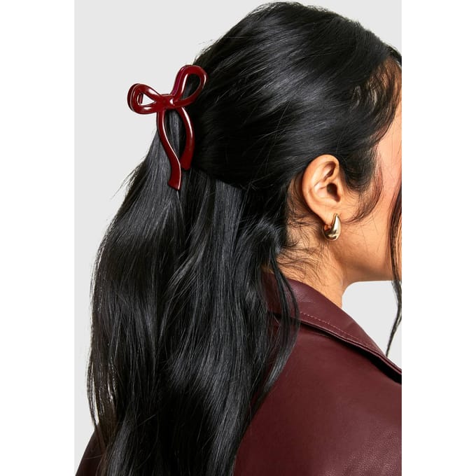 boohoo Dames Kersenrode Strik Klauwclip | Rood