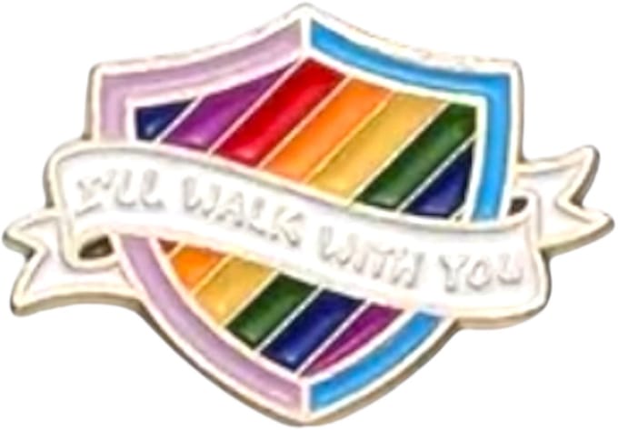 Regenboog Schild Pin met Tekst “I’ll Walk With You” – Pride Pin – Support Pin