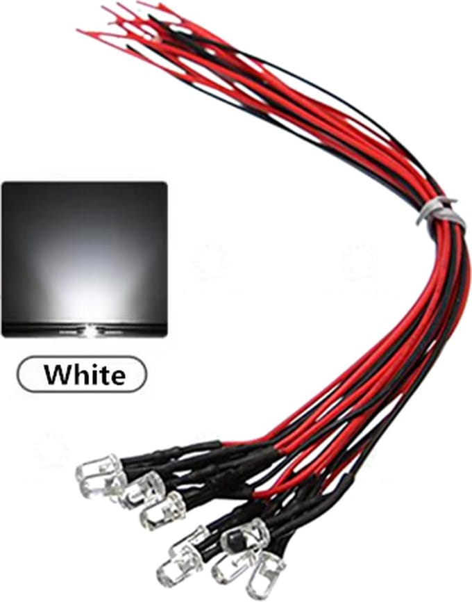 Knipper Led 5mm Blinking met kabel 12V - 10 stuks - kleur Wit