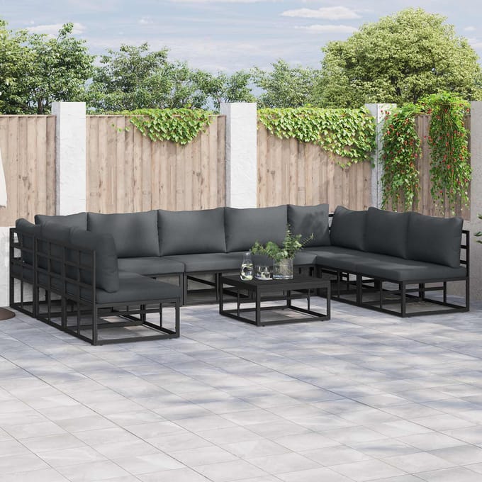 vidaXL - Tuinbank - Set - 9 - st - Zwart - Aluminium