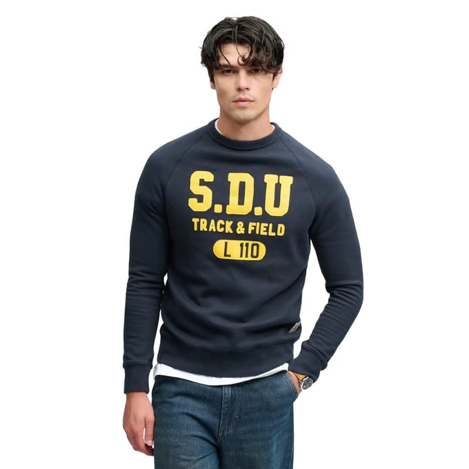 Superdry Ath Felt Applique Relaxed Crew Sweatshirt Blauw 2XL Man