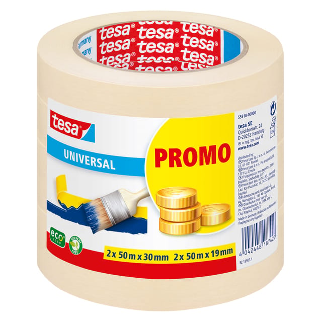 Afplaktape tesa® Economy 2x 50mx30mm, 2x 50mx19mm promopack