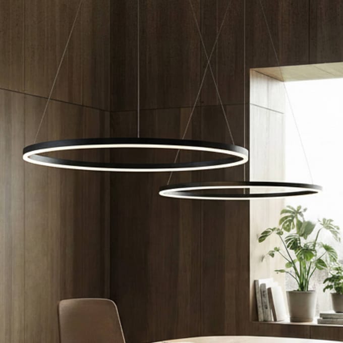 Arcchio LED hanglamp Albiona, zwart, 1 ring, Ø 80 cm