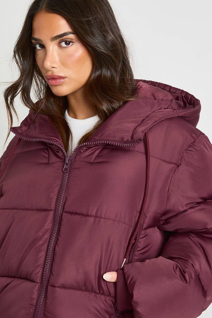 boohoo Dames Kleine capuchon gevoerde pufferjas | Plum | Maat: 14