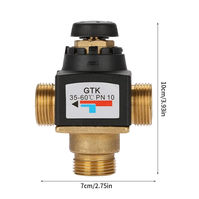 3-weg DN20 Buitendraad Messing Thermostatische Mengkraan voor Zonneboiler zwart