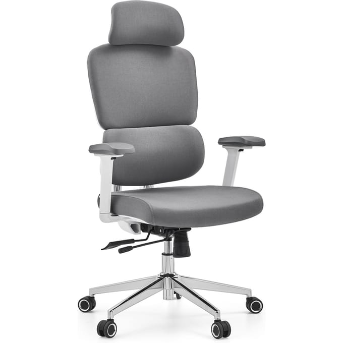 Ergomy WF 2 | Stof / Mesh | Frame: Wit - Professionele bureaustoel Grijs