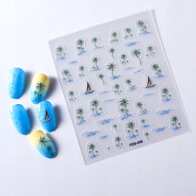 Frezarkowo - 3D Nagelstickers - Palmboom - Zeilboot - Water