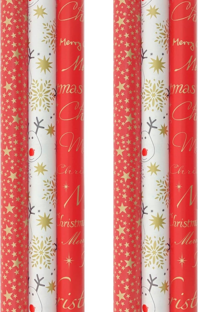 RED PASSION - cadeaupapier - kerstpapier inpakpapier voor kerst - 3 meter x 70 cm - 6 rollen