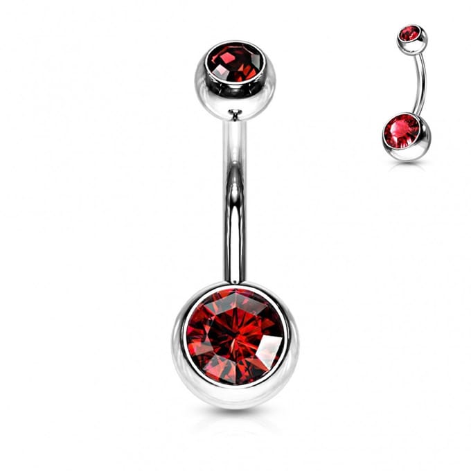 Piercing dubbel steentje 1.6x10x6 - rood - LMPiercings