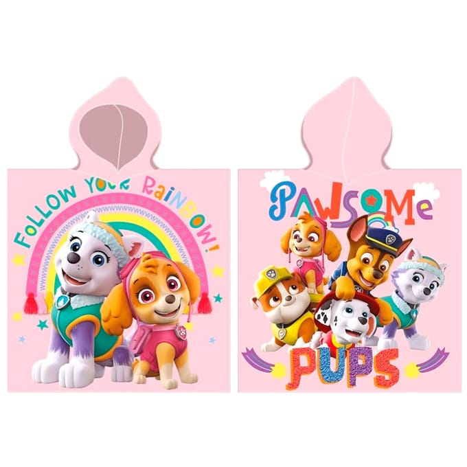 Paw Patrol - Badponcho - Roze - Sneldrogend - Skye en Everest - Poncho handdoek - 50 x 100 cm.