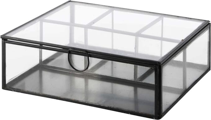 Dekoratief | Doos transparant/zwart, glas/metaal, 22x18x7cm | A218228