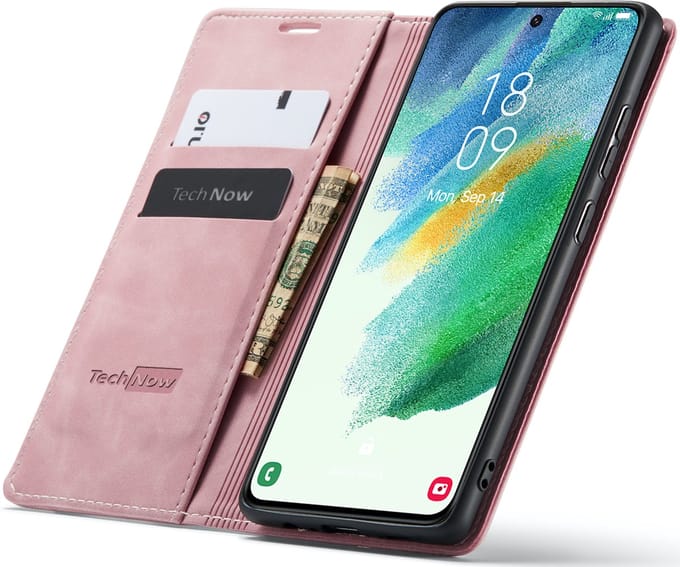 Hoesje geschikt voor Samsung Galaxy S21 FE - Book Case Leer Slimline Roze