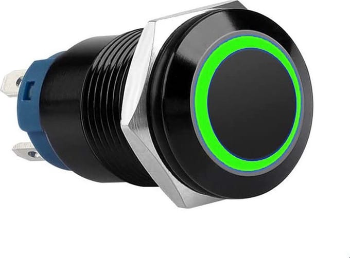 Push schakelaar groene verlichting - 19mm