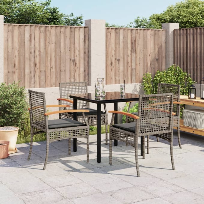vidaXL - 5-delige - Tuinset - met - kussens - poly - rattan - grijs