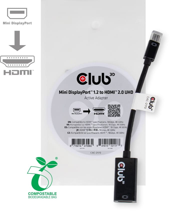 Club 3D Mini DisplayPort™ 1.2 naar HDMI™ 2.0 UHD Active Adapter