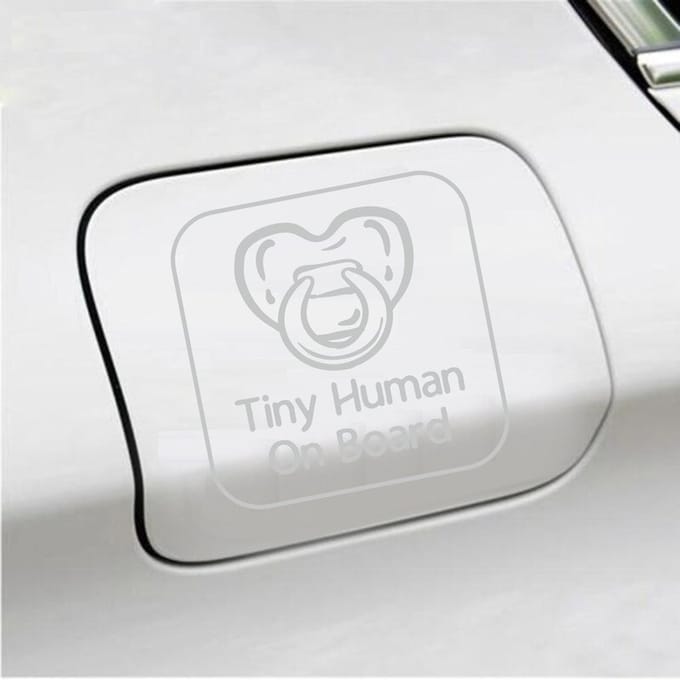 Bumpersticker - Tiny Human On Board - 14 X 14 - Licht Grijs