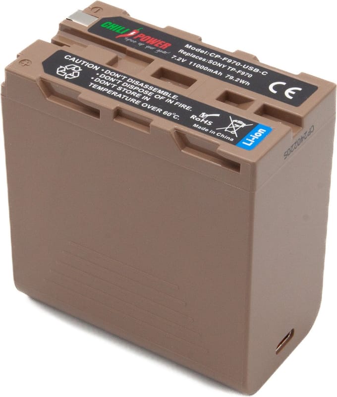 ChiliPower accu NP-F970 met 11.000mAh - USB-C input en output en USB-A output