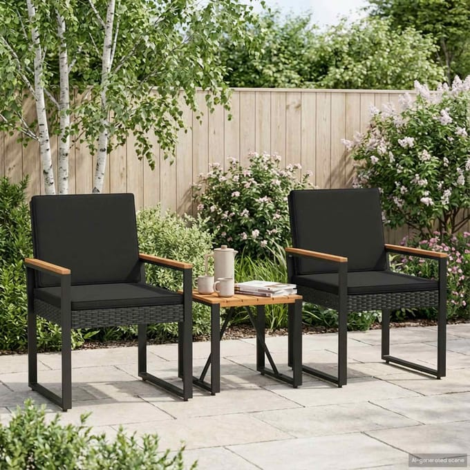 vidaXL - Buitenmeubels - set - 3 - st - Zwart - poly - rattan