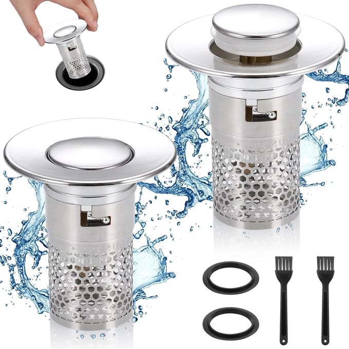 Afvoerplug 34-40mm - RVS met zeef - Verwijderbare haarvanger - Ideaal voor badkamer en keuken - ShopVlot