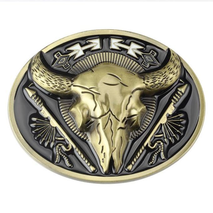 Golden Bull Skull Belt Buckle Matador Patroon Riem Diy Componenten beige