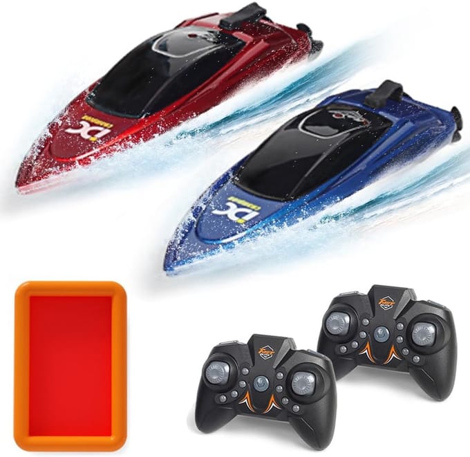 RC Raceboten - Mini Speedboten - Waterspel Wedstrijden - Dubbele Motoren - 105 mm - Blauw Rood
