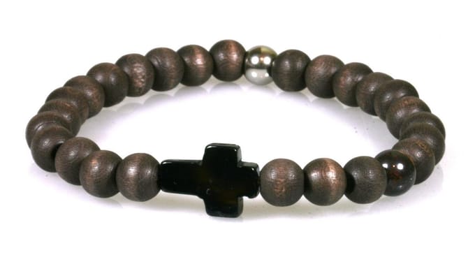 IbizaMen - Bruin - hout - 8mm - zwart - kruisje - RVS - 19cm