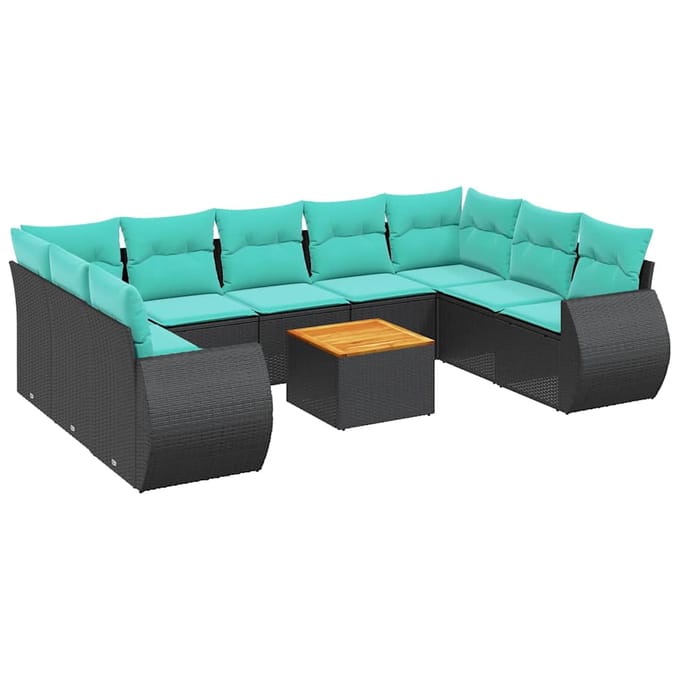 vidaXL - 10-delige - tuinbankset - met - kussens - van - zwart - polyrotan