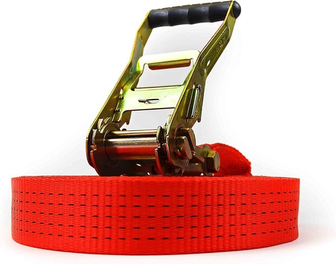 Spanband 12 meter - Lange hendelratel - Lading zekeren - TÜV gecertificeerd - 50 mm breed - Rood