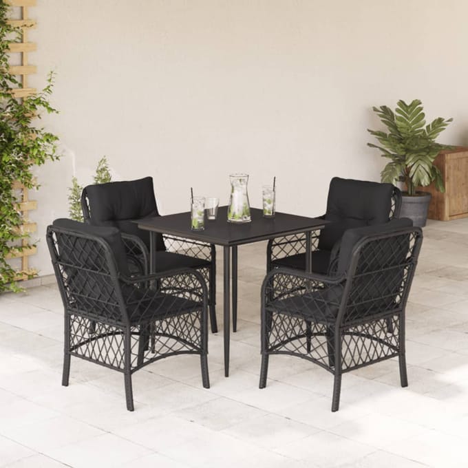 vidaXL - 5-delige - Tuinset - met - kussens - poly - rattan - zwart