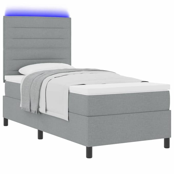 vidaXL - Boxspring - bed - met - matras - met - LED - Lichtgrijs - 100 - x - 200 - cm - Stof