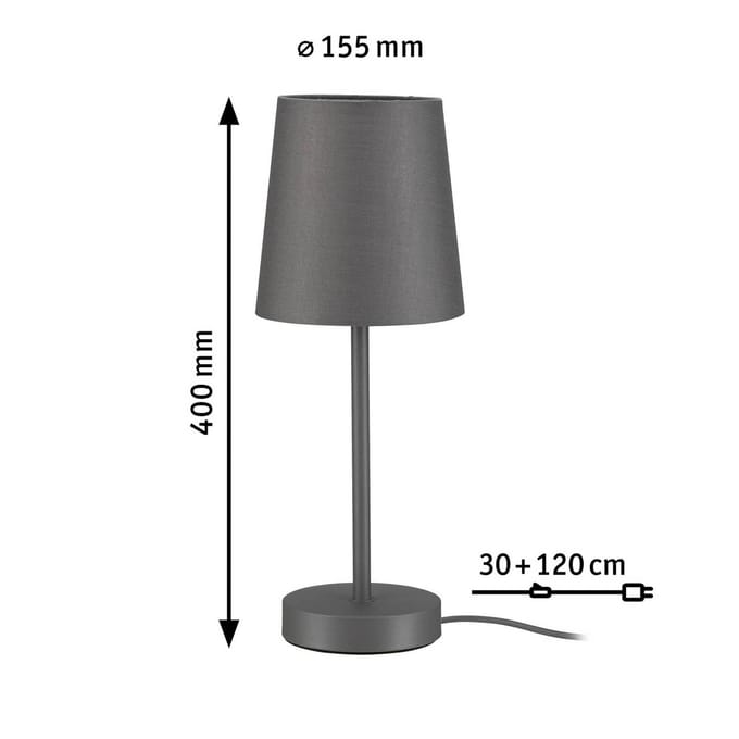Paulmann tafellamp Stellan II, grijs, hoogte 40 cm, textiel