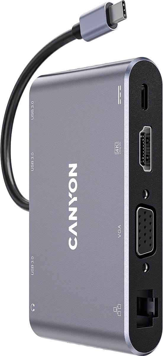 Canyon DS-14 8-in-1 USB-C-hub 4K, donkergrijs