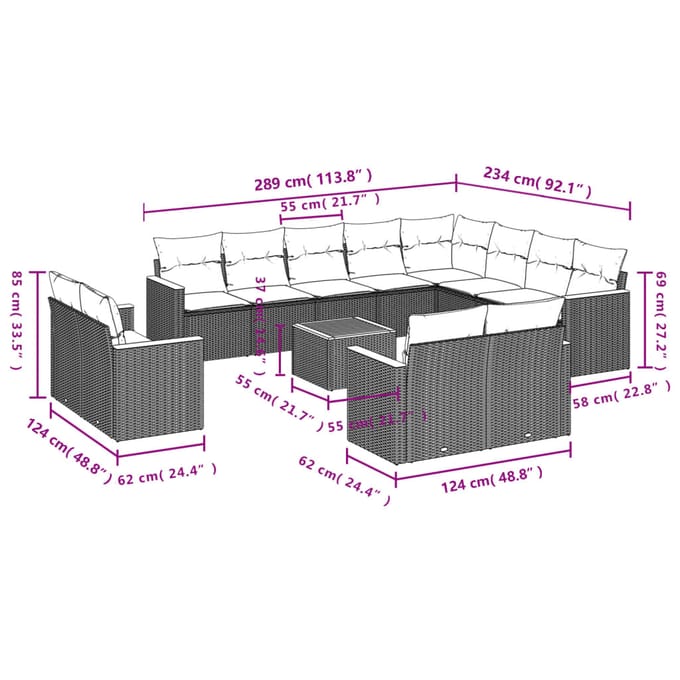 vidaXL - 13-delige - Loungeset - met - kussens - poly - rattan - beige