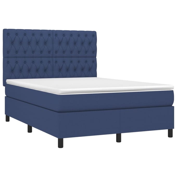 vidaXL - Boxspring - met - matras - en - LED - stof - blauw - 140x200 - cm