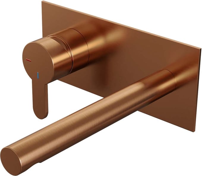 Brauer Copper Edition inbouw wastafelmengkraan met rechte uitloop en afdekplaat model D2 koper geborsteld PVD
