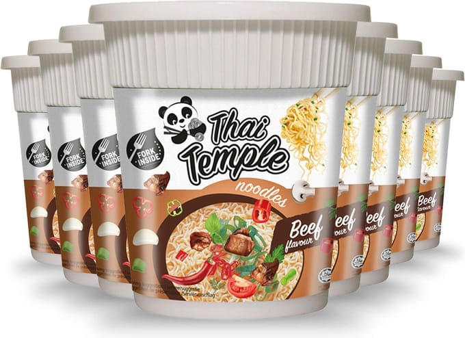 Thai Temple® | 24 x BEEF Panda Noodles in Cup | RUNDVLEES | instant noedels in een beker | Beef flavour