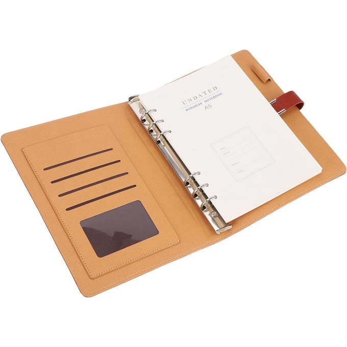 6 Ringen PU Leer Magnetische Sluiting Hervulbaar Notitieboek met 80 Vel Papier beige