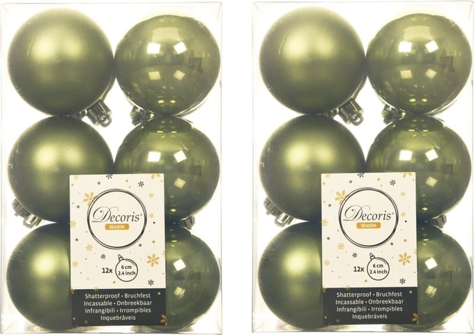 Decoris kerstballen - 48x st - mosgroen - D6 cm - kunststof - mat/glans - kerstversiering