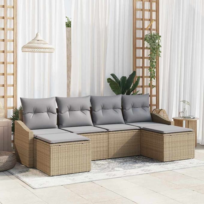 vidaXL Bankstel 6 st Beige poly rattan