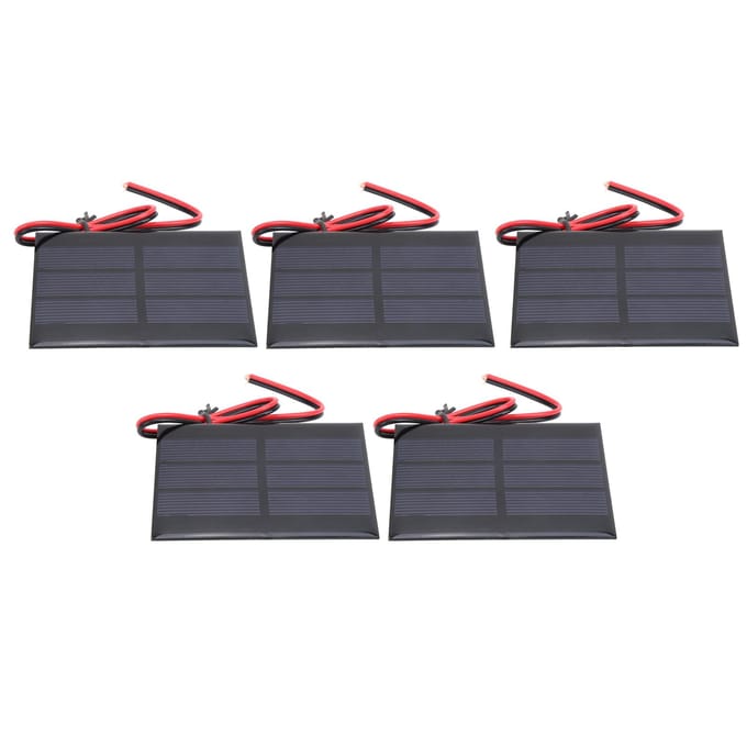 5 stuks mini zonnepaneel batterijcelbordmodule met 30 cm draad 60 x 80 x 3 mm DC 0,65 W 1,5 V black