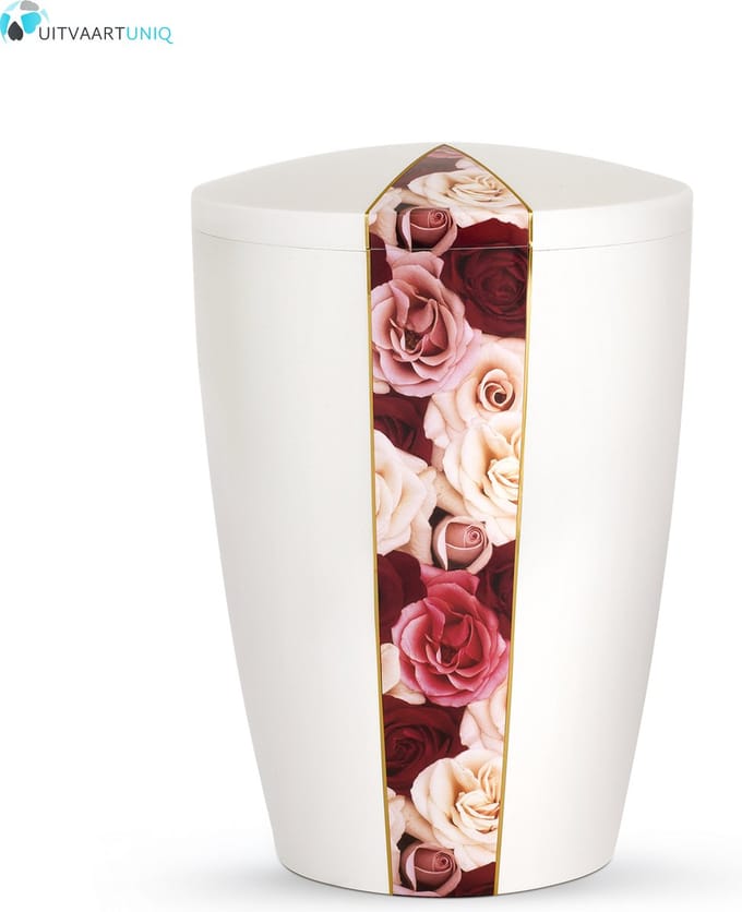 Urn wit parlemoer rozen - bio