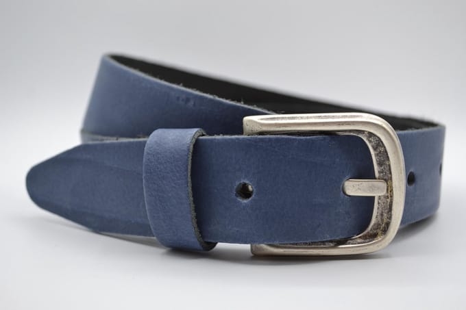 Echt lederen blauwe casual damesriem / herenriem - Maat 85 jeansriem